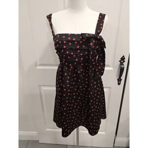 Francescas Black Red Hearts‎ Print Mini Dress Bow Tie Straps Smocked Back S